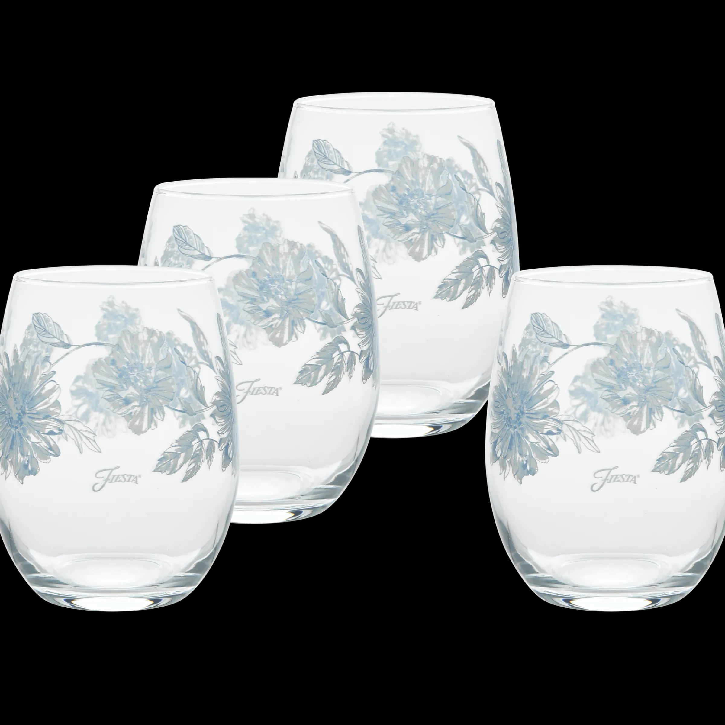 Botanical Floral 15 oz. Stemless Wine Glass – Set of 4|Fiesta Factory Direct Sale
