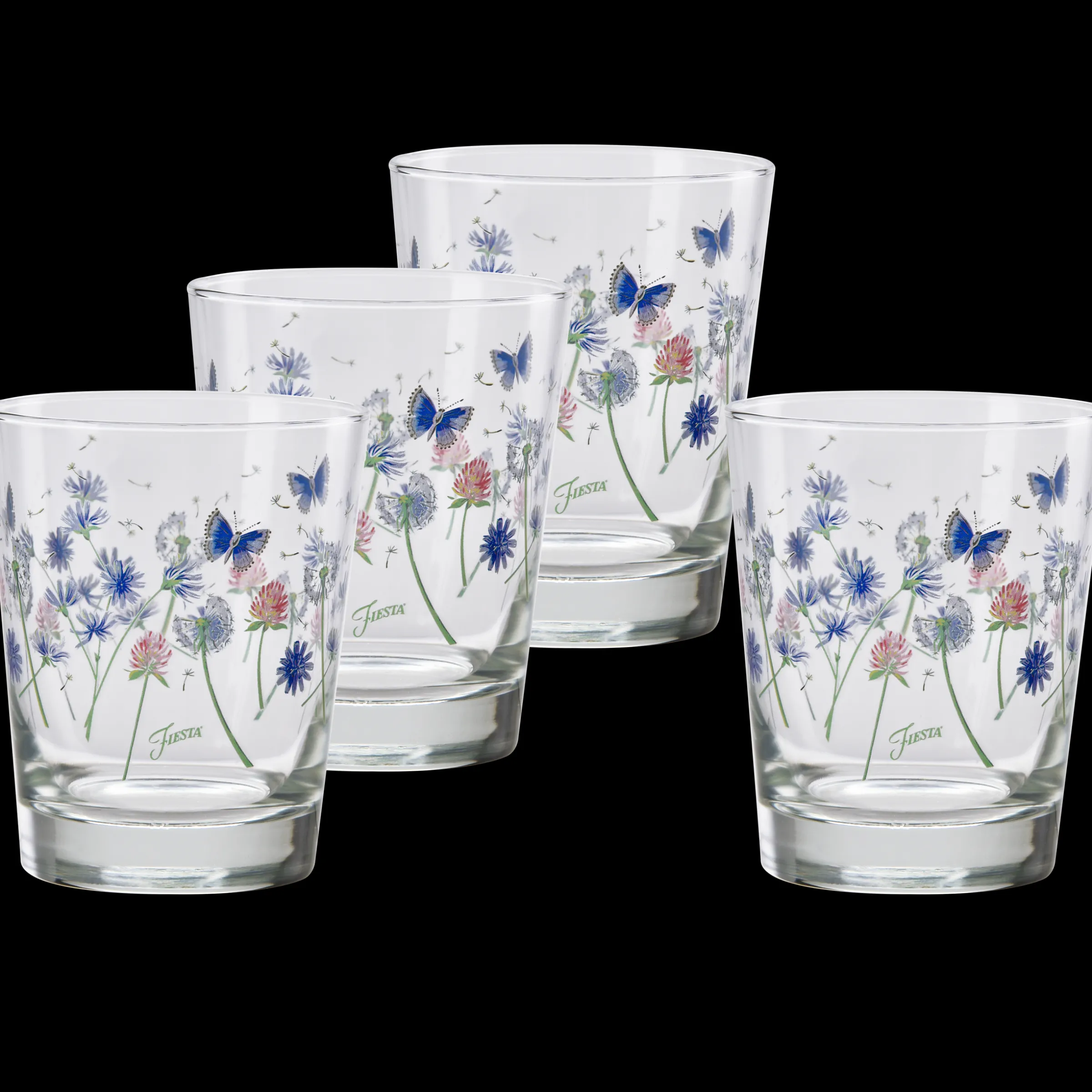Breezy Floral 15 oz. Tapered Double Old Fashion Glass – Set of 4|Fiesta Factory Direct Online