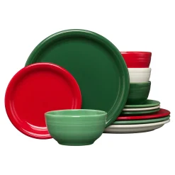 Christmas Mixed Color Bistro Coupe 12-Piece Dinnerware Set, Service for 4|Fiesta Factory Direct Clearance