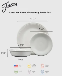 Classic Rim 3-Piece Place Setting, Service for 1|Fiesta Factory Direct Discount