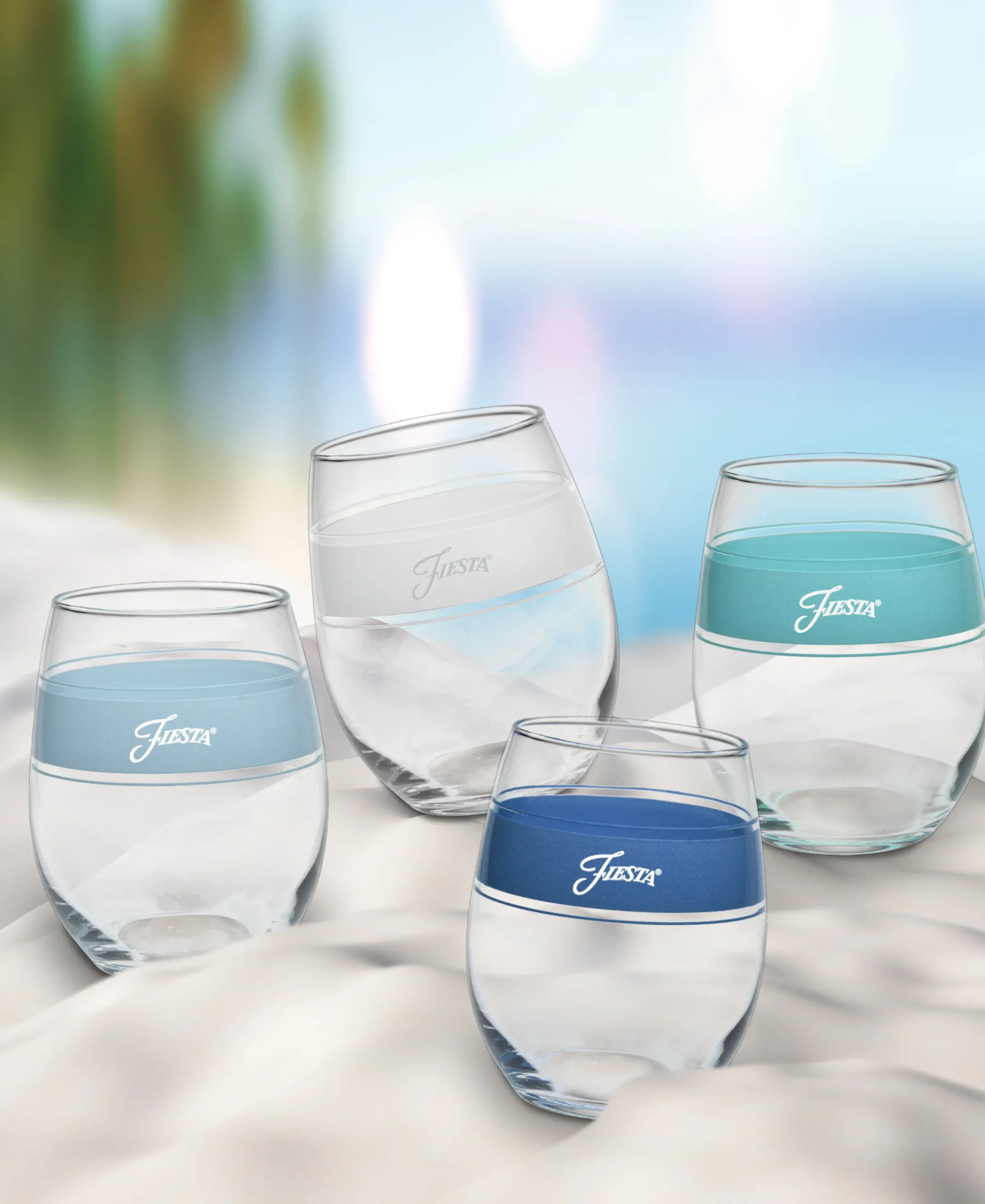 Coastal Blues 15 oz. Frame Stemless Wine Mixed Color – Set of 4|Fiesta Factory Direct Clearance