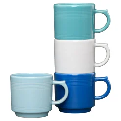 Coastal Blues 16 OZ Set of 4 Mixed Stackable Mug Set|Fiesta Factory Direct Clearance