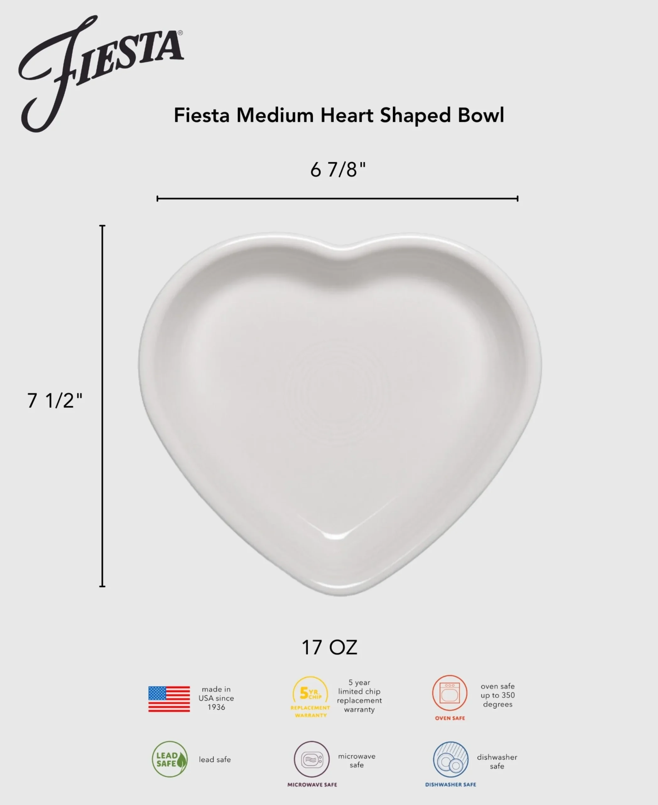 Fiesta 7 1/2 Inch Medium Heart Shaped Bowl 17 OZ|Fiesta Factory Direct
