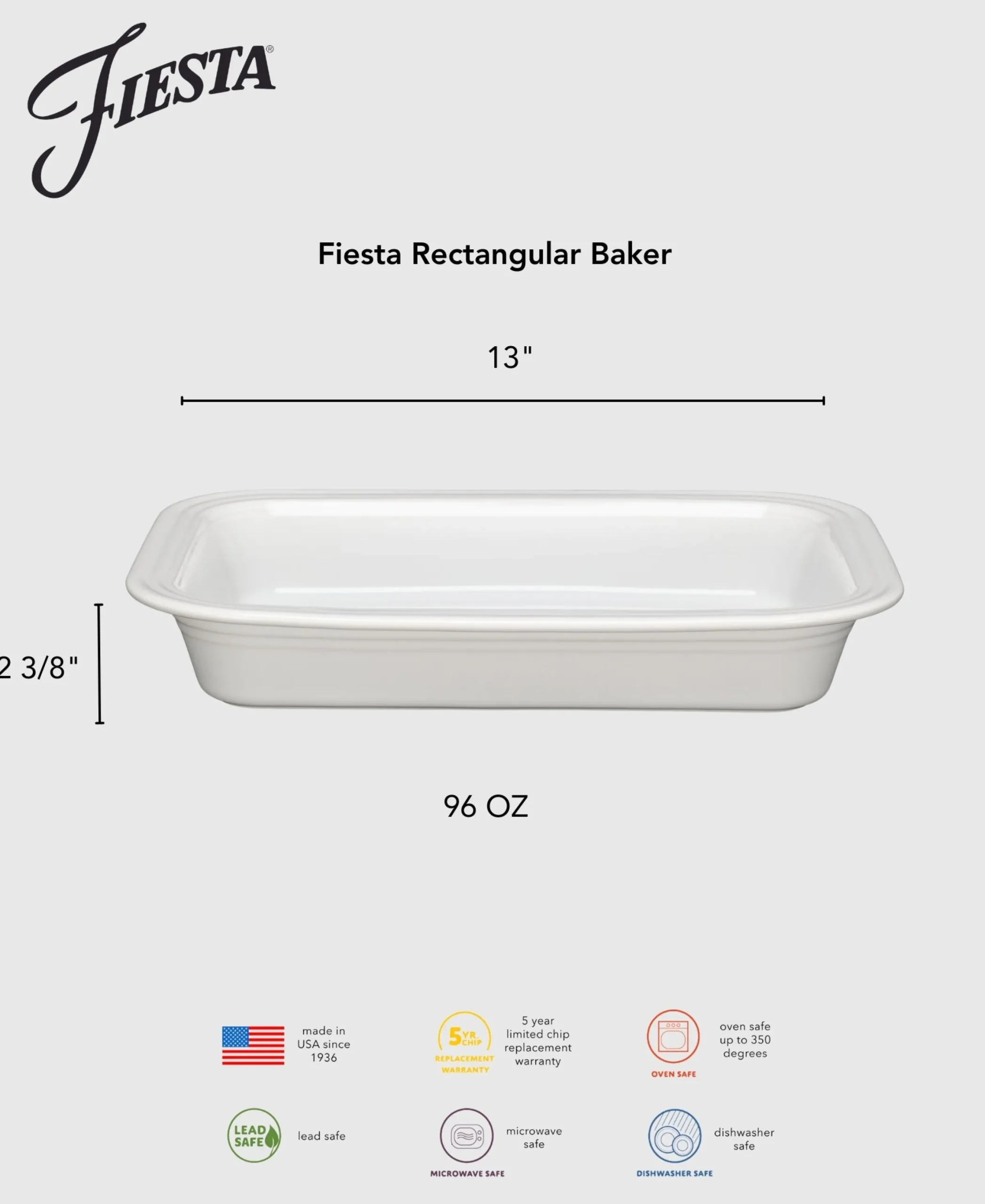 Fiesta Rectangular 9x13 Inch Baker 3 Quart|Fiesta Factory Direct Discount