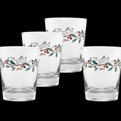 Holly Berry Christmas 15 oz. Tapered Double Old Fashion Glass – Set of 4|Fiesta Factory Direct Best