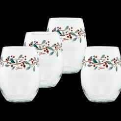 Holly Berry Christmas 15 oz. Stemless Wine Glass – Set of 4|Fiesta Factory Direct Online