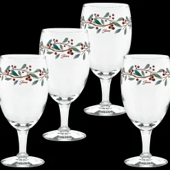 Holly Berry Christmas 16 oz. Footed Goblet – Set of 4|Fiesta Factory Direct Best