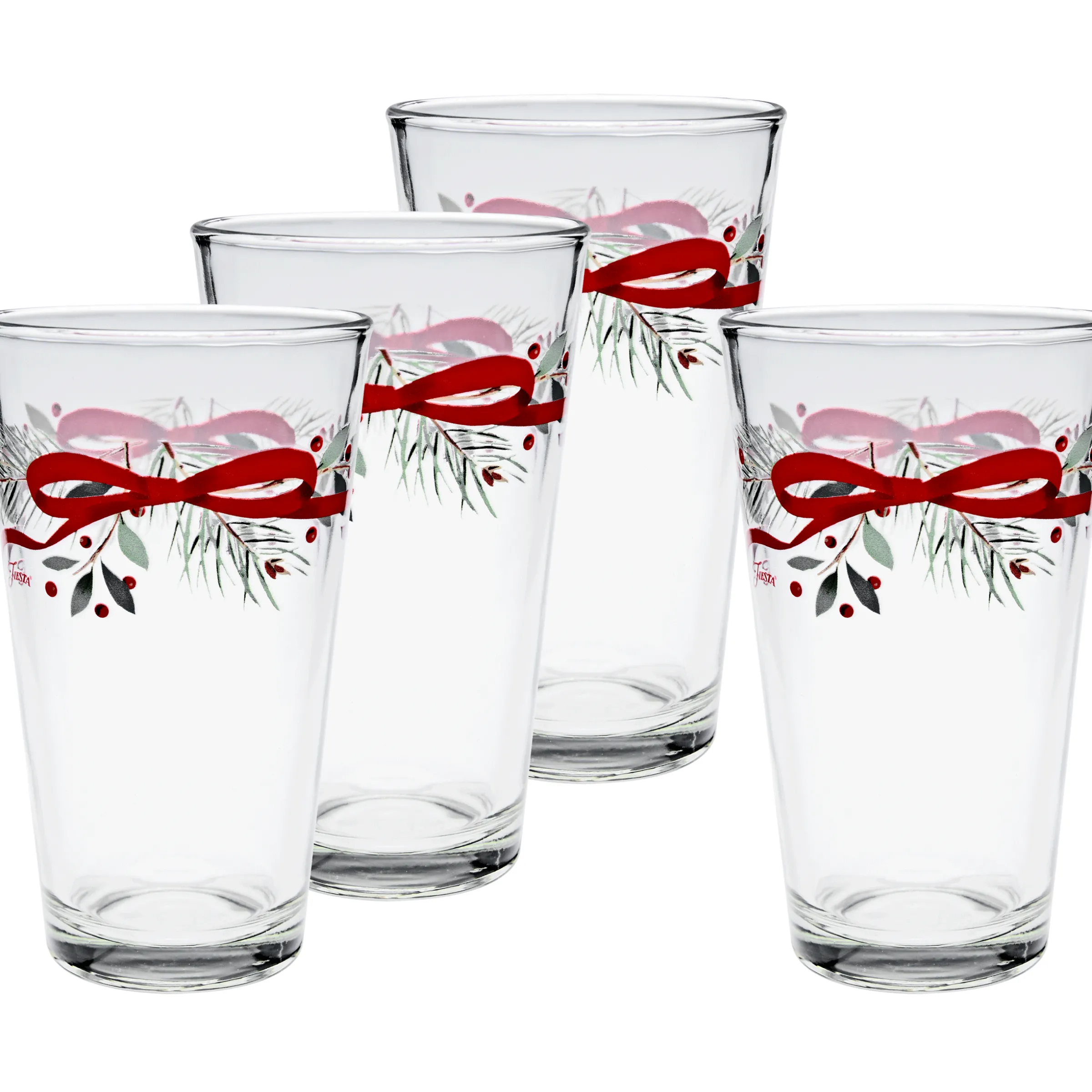 Holly Berry Christmas Garland 16 oz. Cooler Glass - Set of 4|Fiesta Factory Direct Best
