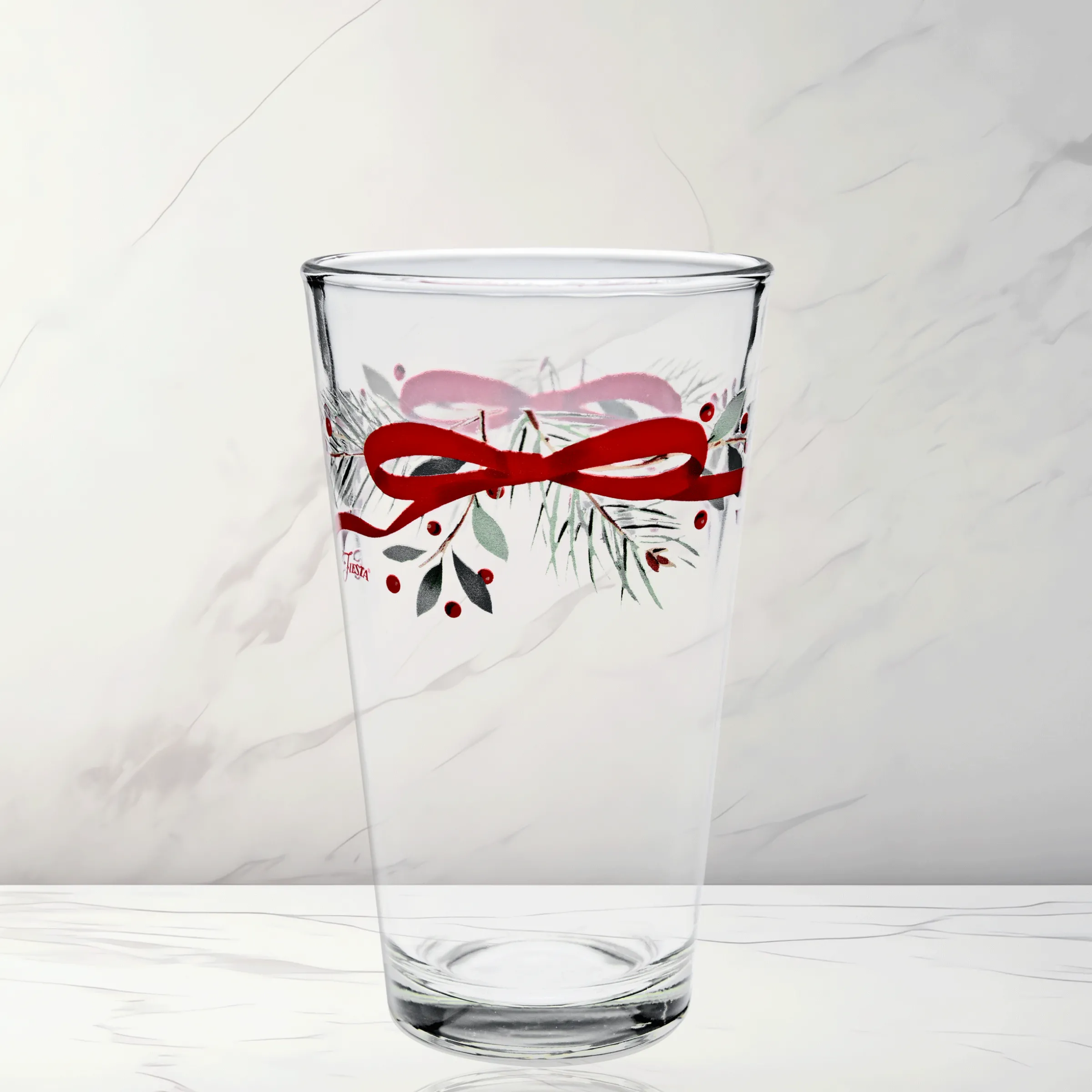 Holly Berry Christmas Garland 16 oz. Cooler Glass - Set of 4|Fiesta Factory Direct Best