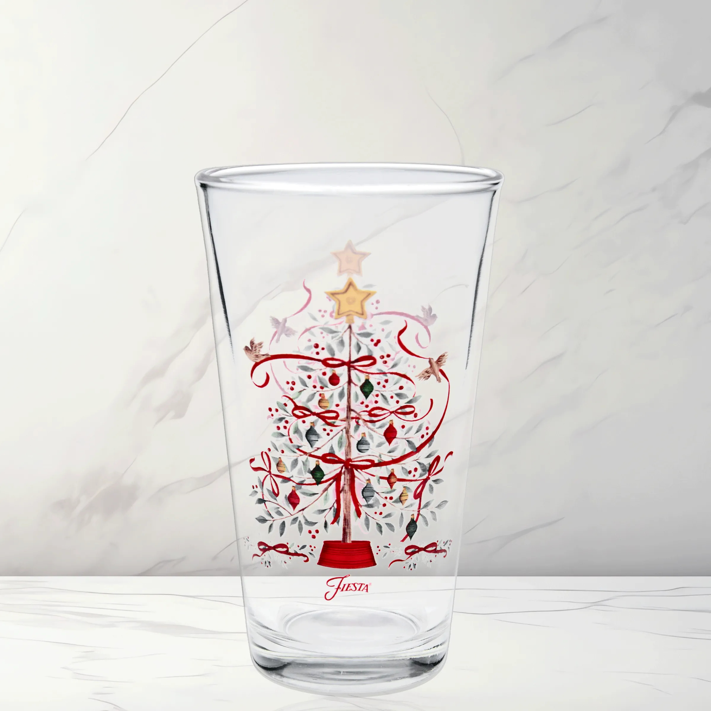 Holly Berry Christmas Tree 16 oz. Cooler Glass - Set of 4|Fiesta Factory Direct Discount