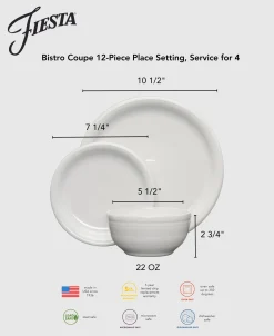 Mixed Vibrant Bistro Coupe 12-Piece Dinnerware Set, Service for 4|Fiesta Factory Direct Discount