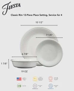 Mixed Vibrant Classic Rim 12-Piece Dinnerware Set, Service for 4|Fiesta Factory Direct Discount