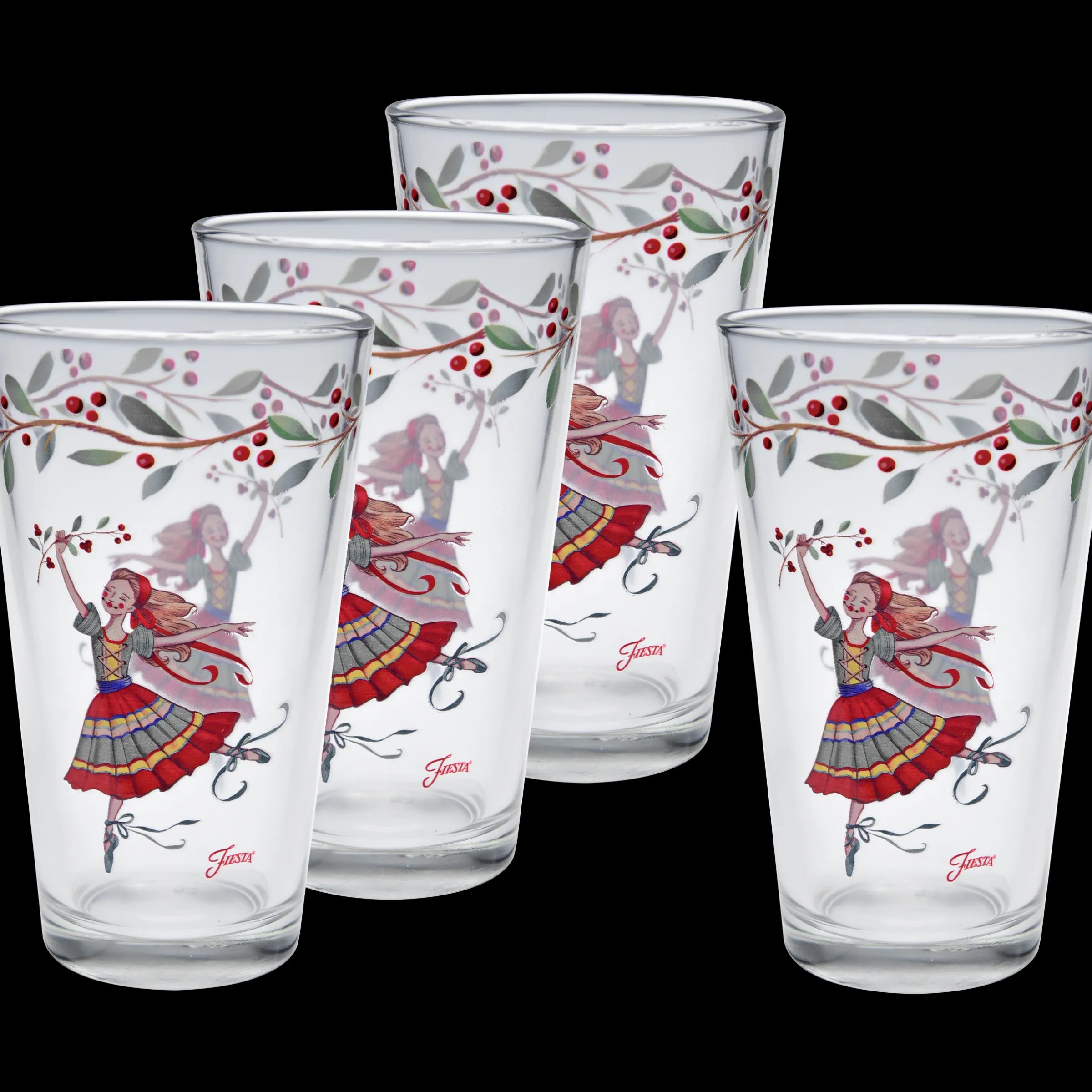 Nutcracker The Ballerina 16 oz. Cooler Glass - Set of 4|Fiesta Factory Direct New