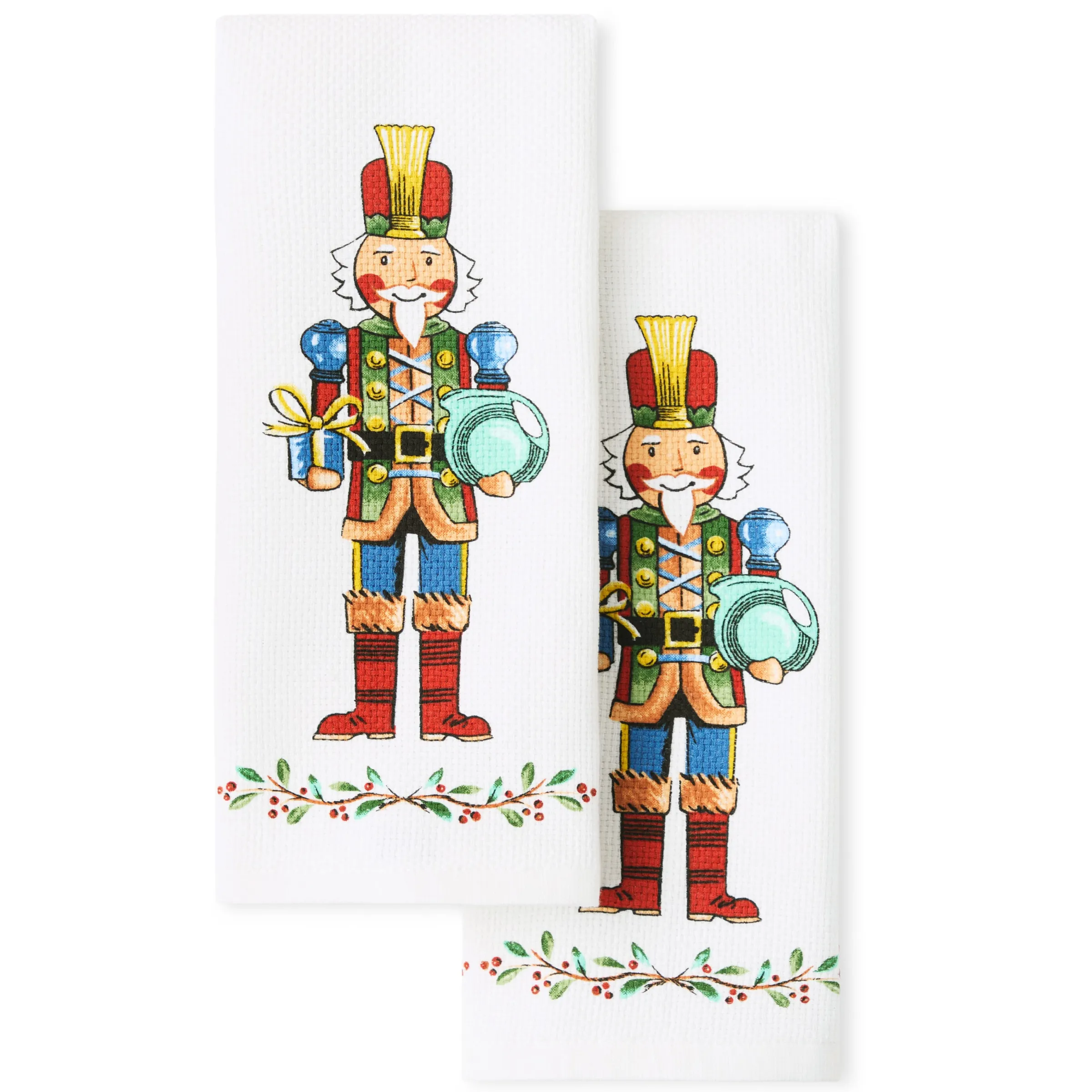 Nutcracker The Giver Holiday Holly Sprig Kitchen Towel Set|Fiesta Factory Direct Outlet