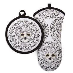 Retired Skull and Vine Oven Mitt & Pot Holder Set|Fiesta Factory Direct