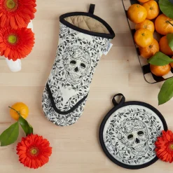 Retired Skull and Vine Oven Mitt & Pot Holder Set|Fiesta Factory Direct